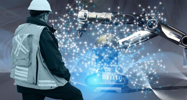 Arbeiter mit Roboter