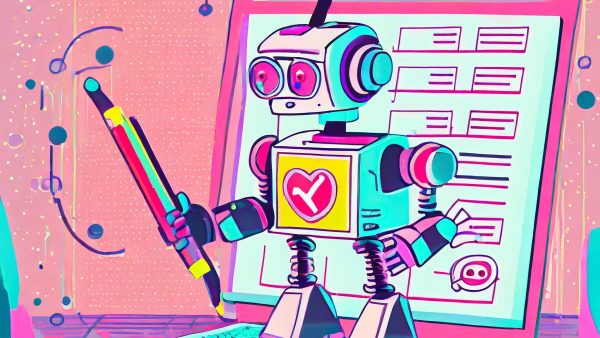 Roboter der eine Umfrage ausfüllt