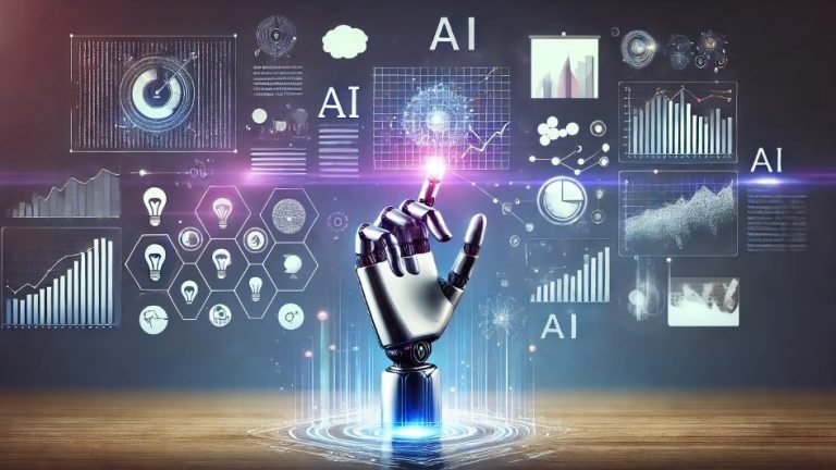 A refined and visually enhanced digital illustration representing AI assisting in the creation of presentations.