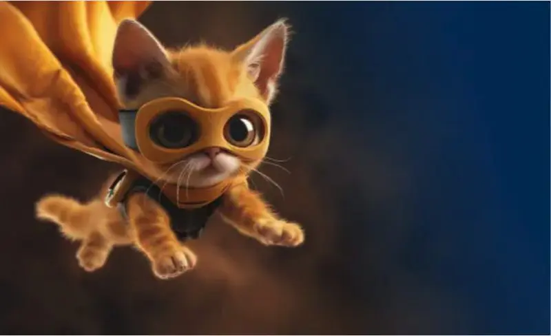 KI gerierte orange Katze im Superheldenoutfit