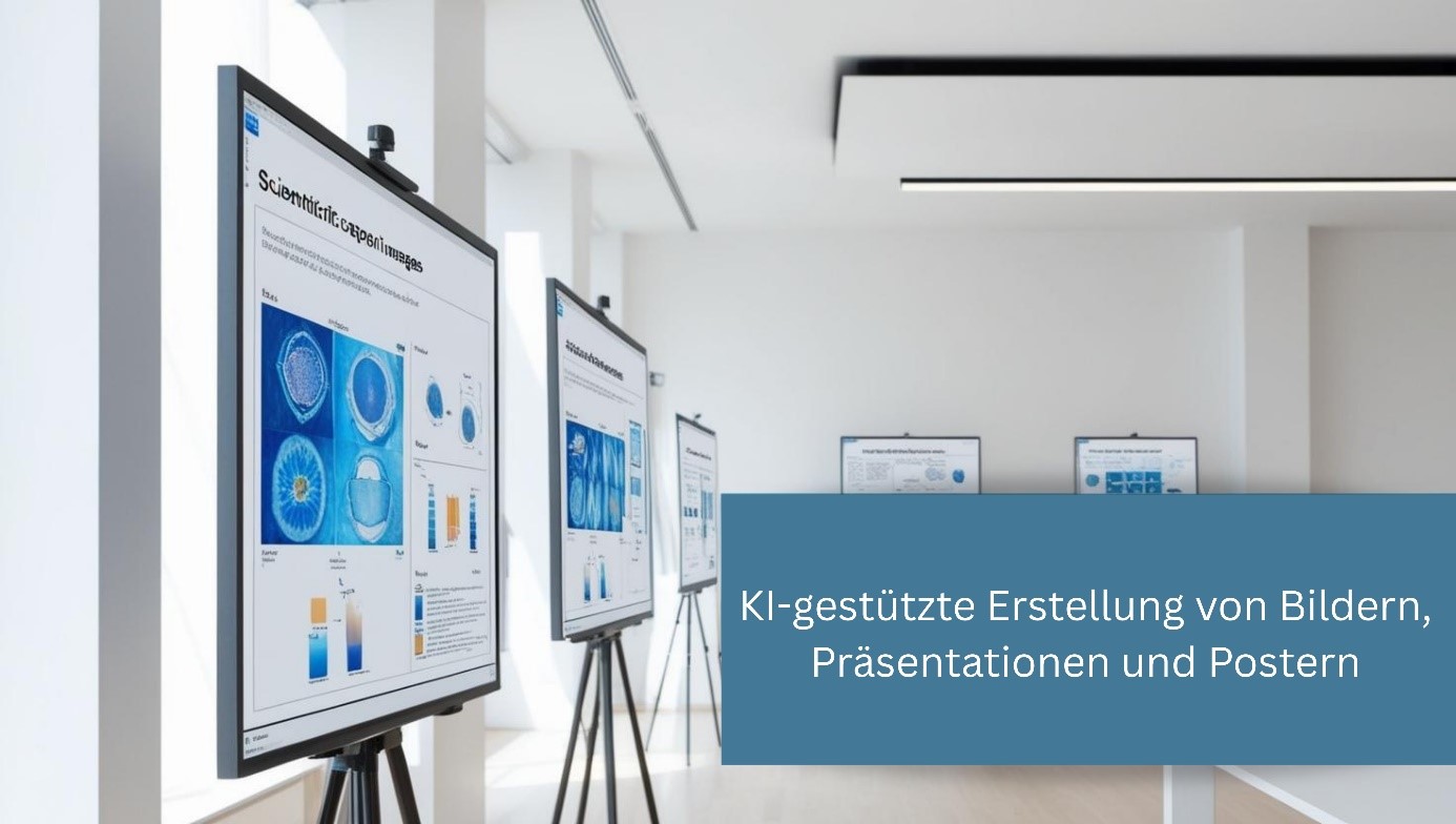 Workshop Poster und Präsentationen Ein Raum mit verschiedenen Displays ist zu sehen. Darauf werden Grafiken angezeigt.
