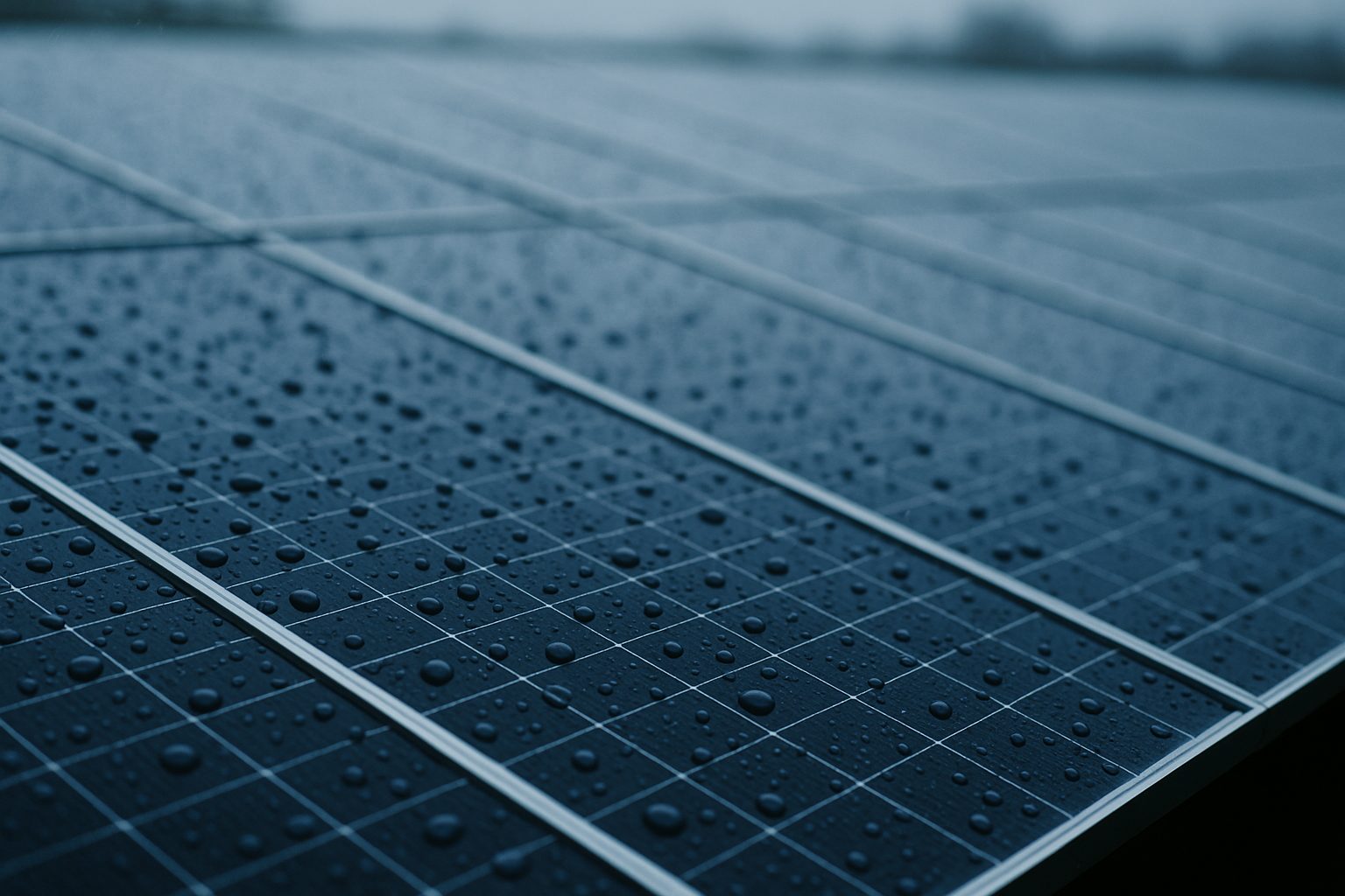 Solarpanels mit Wassertropfen Solarpanels mit Regentropfen in der Nahaufnahme